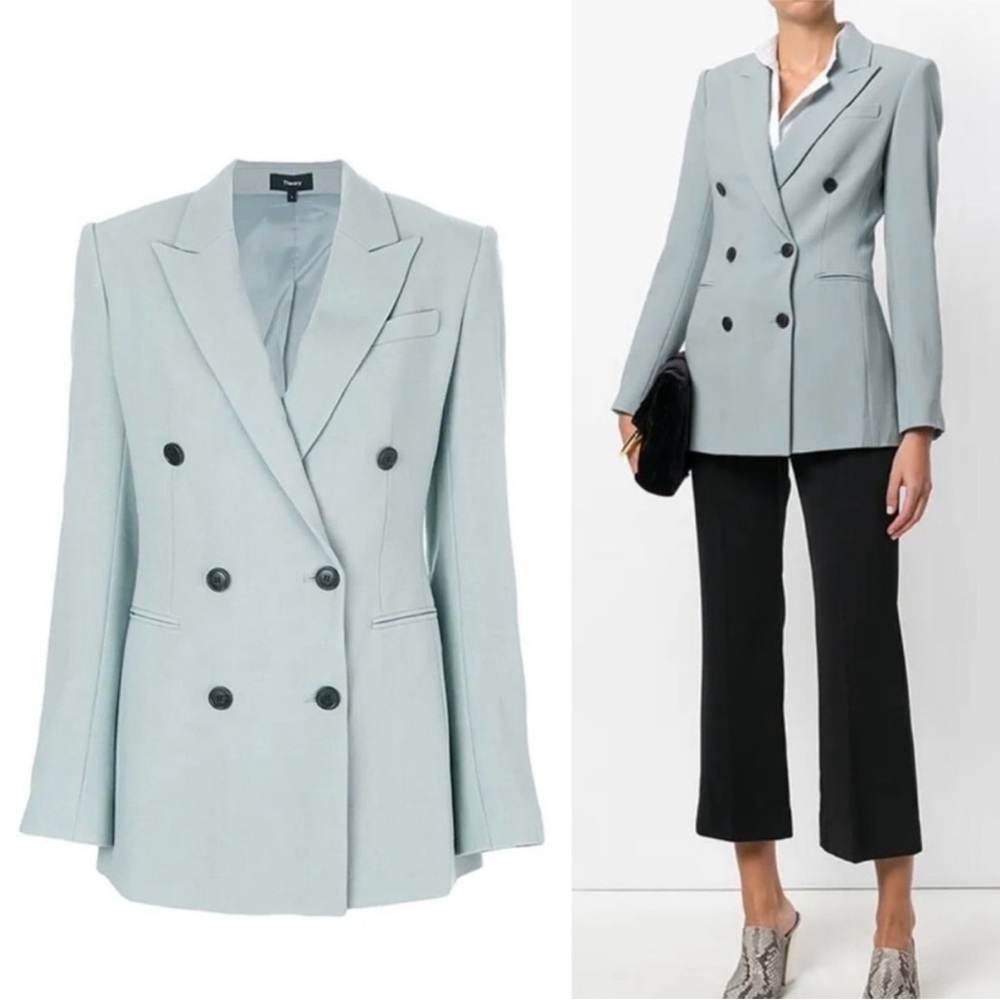 Theory size 10 Double-Breasted Light Blue Blazer